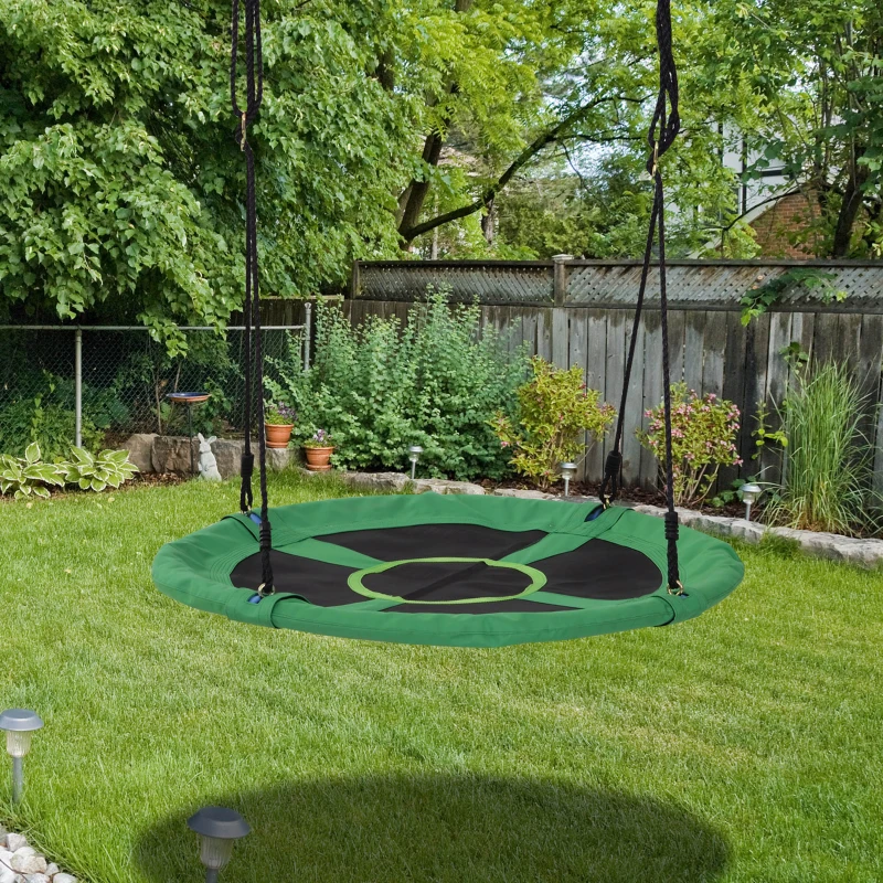 HOMCOM 40" Kids Saucer Tree Swing Round Outdoor Swing with Straps Attaches to Trees or Existing Swing Kids Fabric Sets Backyard Playground, Green