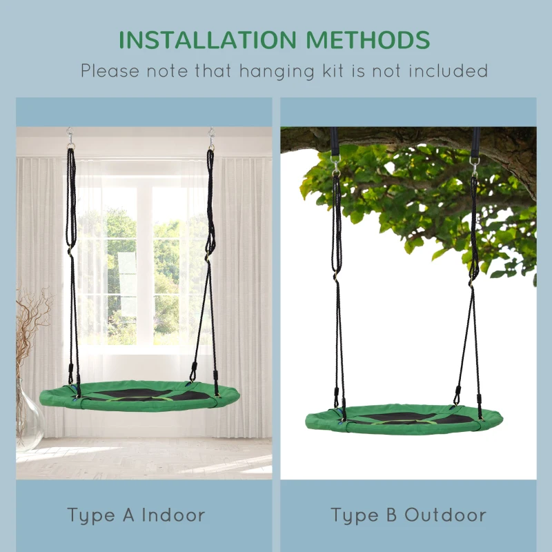 HOMCOM 40" Kids Saucer Tree Swing Round Outdoor Swing with Straps Attaches to Trees or Existing Swing Kids Fabric Sets Backyard Playground, Green