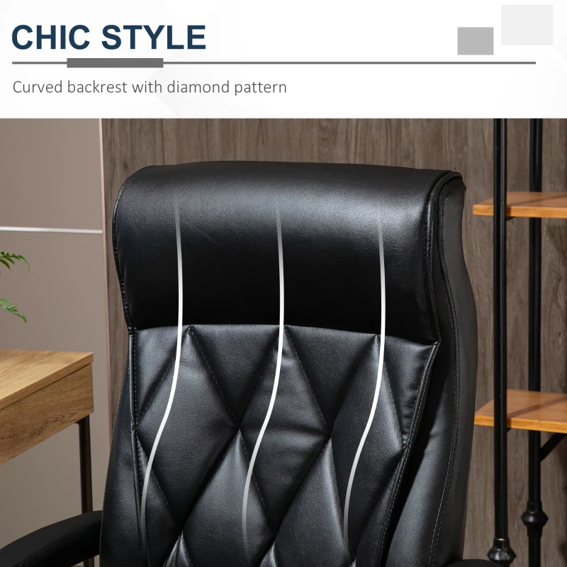 Vinsetto High Back Office Chair Computer Task Seat Adjustable Ergonomic Executive Chair Diamond-Stitched PU Leather Swivel with Padded Armrests, Black