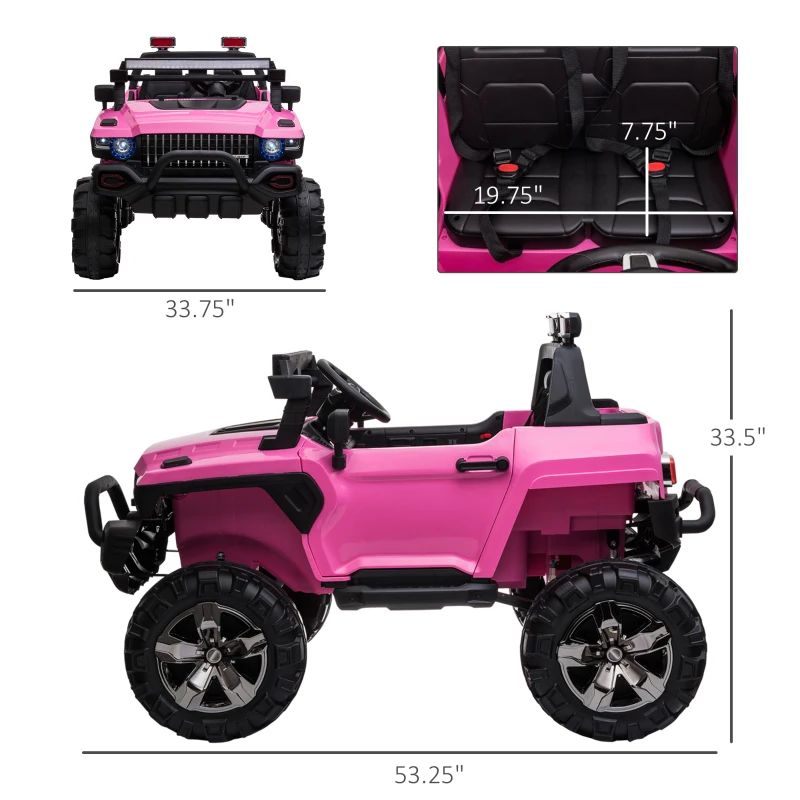 Aosom Kids Ride-On Car 12V RC 2-Seater Police Truck Electric Car For Kids with Full LED Lights, MP3, Parental Remote Control ,Pink