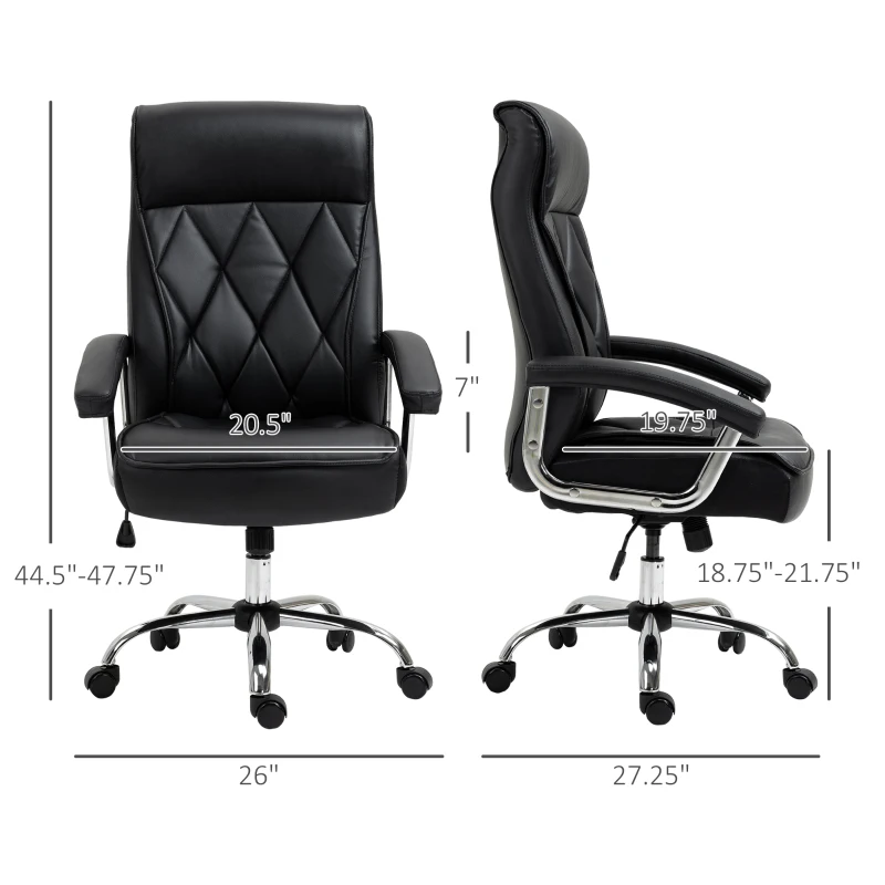 Vinsetto High Back Office Chair Computer Task Seat Adjustable Ergonomic Executive Chair Diamond-Stitched PU Leather Swivel with Padded Armrests, Black