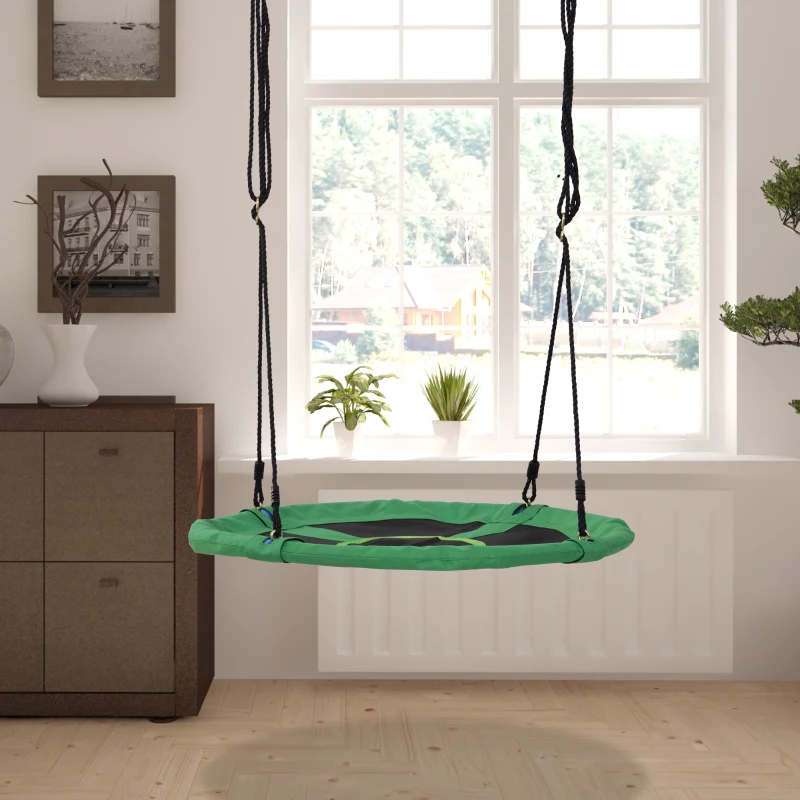 HOMCOM 40" Kids Saucer Tree Swing Round Outdoor Swing with Straps Attaches to Trees or Existing Swing Kids Fabric Sets Backyard Playground, Green