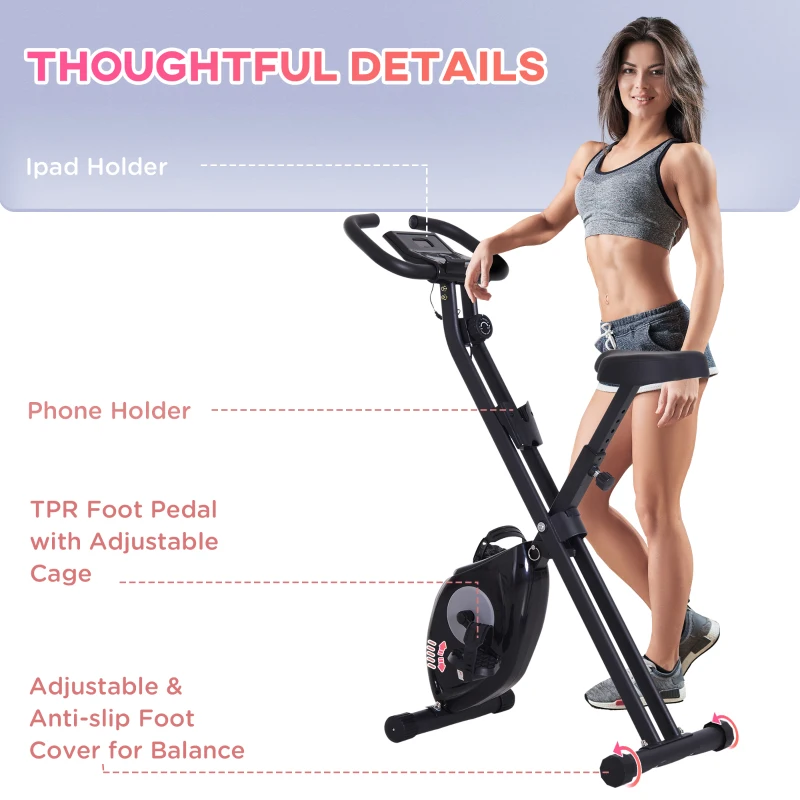 Soozier Foldable Exercise Bike with 8-Level Adjustable Magnetic Resistance, Indoor Stationary Bike X Bike with LCD Screen, Tablet Phone Holder for Home Aerobic Training, Black