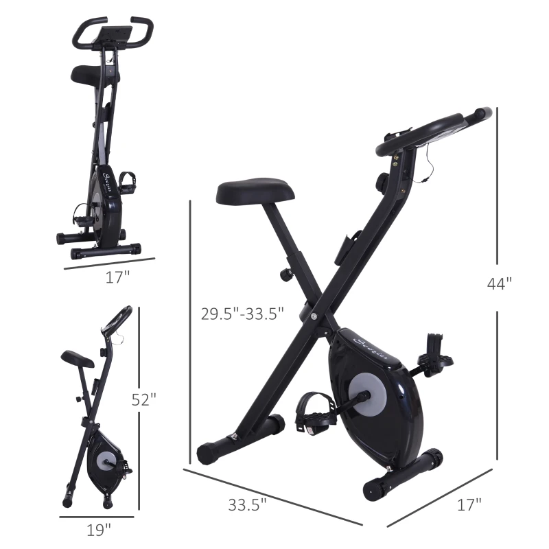 Soozier Foldable Exercise Bike with 8-Level Adjustable Magnetic Resistance, Indoor Stationary Bike X Bike with LCD Screen, Tablet Phone Holder for Home Aerobic Training, Black