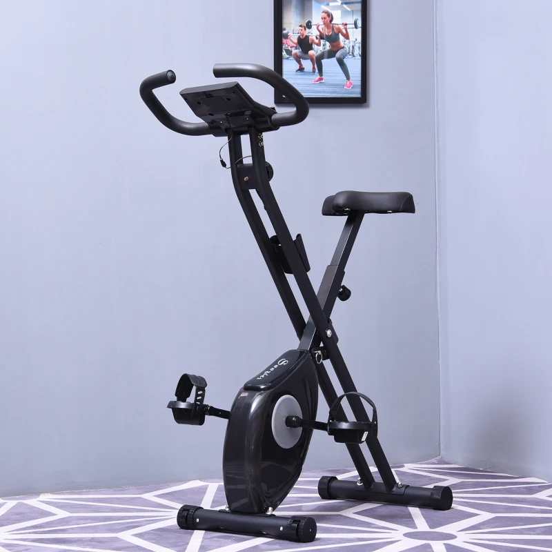 Soozier Foldable Exercise Bike with 8-Level Adjustable Magnetic Resistance, Indoor Stationary Bike X Bike with LCD Screen, Tablet Phone Holder for Home Aerobic Training, Black