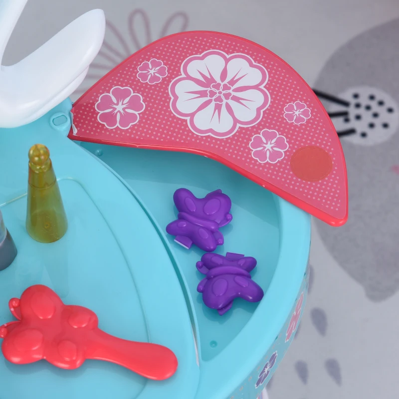 Qaba Kids Makeup Table and Chair, Vanity Set with Mirror Lights, Sounds, Accessories, Beauty Pretend Play, for 3-Year-Olds, Blue and White