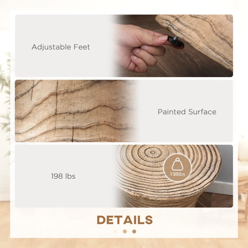 HOMCOM Concrete Finish Side Table, Lightweight Accent Table, 17" Patio Tree Stump End Table with 4 Adjustable Feet for Indoor, Outdoor, Natural