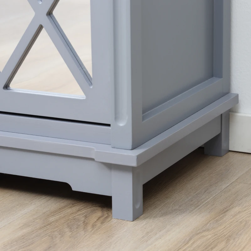 HOMCOM Floor Cabinet with Mirror Doors and 2 Drawers, Sideboard, Bathroom Storage Cabinet with Shelf for Living Room, Entryway, Grey