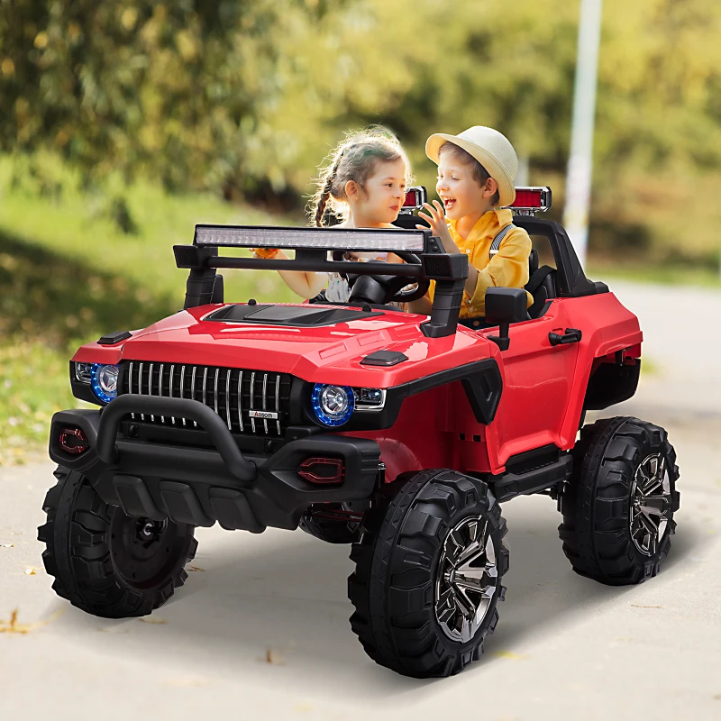 Aosom Kids Ride-On Car 12V RC 2-Seater Police Truck Electric Car For Kids with Full LED Lights, MP3, Parental Remote Control (Red)