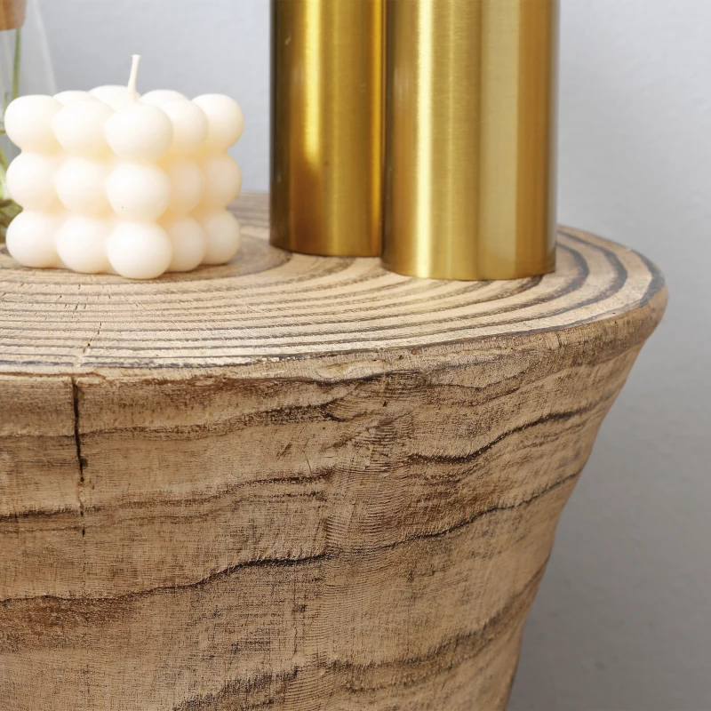 HOMCOM Concrete Finish Side Table, Lightweight Accent Table, 17" Patio Tree Stump End Table with 4 Adjustable Feet for Indoor, Outdoor, Natural