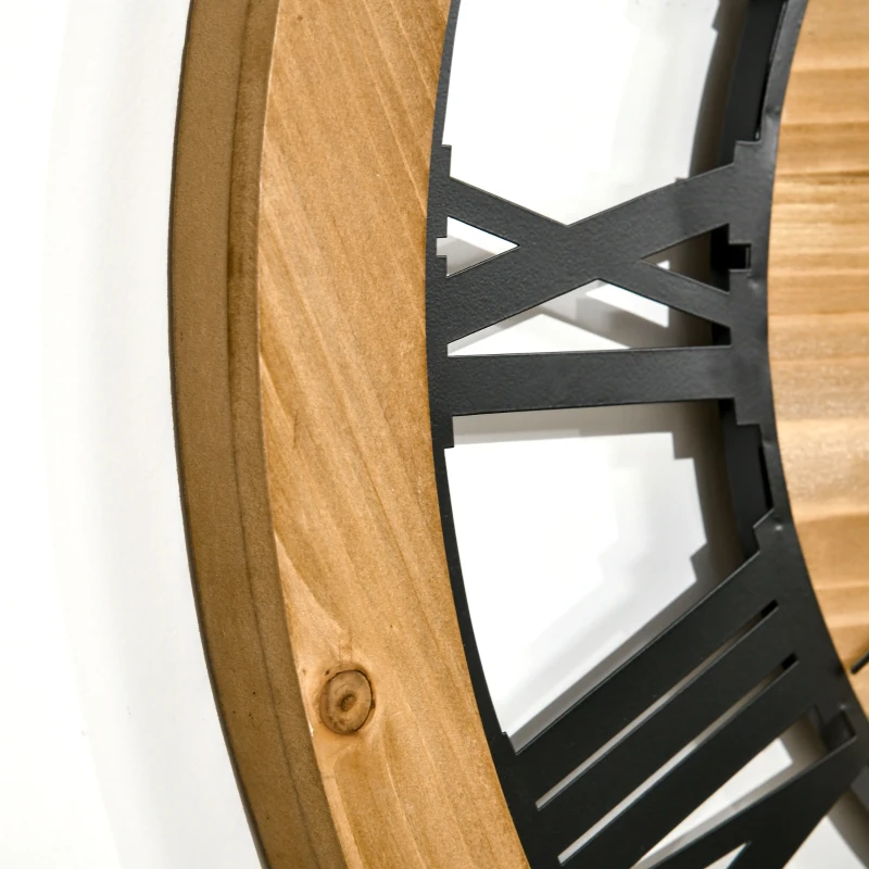 HOMCOM 30 Inch Large Wall Clocks for Home Decor, Silent Non Ticking Decorative Roman Numerals Oversized Clocks Battery Operated for Living Room Bedroom Kitchen, Black and Natural Wood Colour