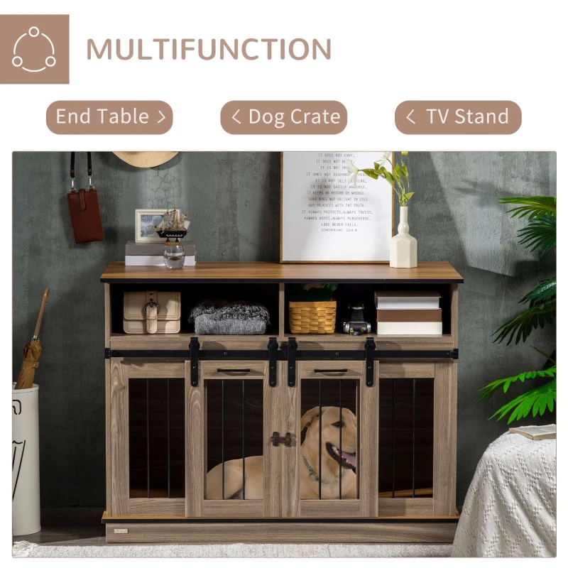 PawHut Modern Dog Crate End Table, Dual Room with Removable Panel, Stylish Pet Furniture