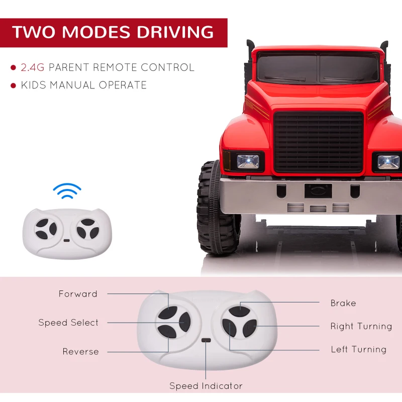 Aosom Ride-on Tractor 2-Seater Battery-Powered Car for Kids with Large High-Traction Wheels, 12V Truck Ride-on Toy with Rear Storage, Outdoor Toy, Red