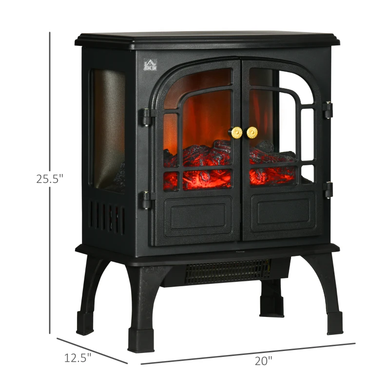 HOMCOM 26" Electric Fireplace Heater, Freestanding Fireplace Stove with Realistic LED Flames, Overheating Protection, 750W/1500W, Black