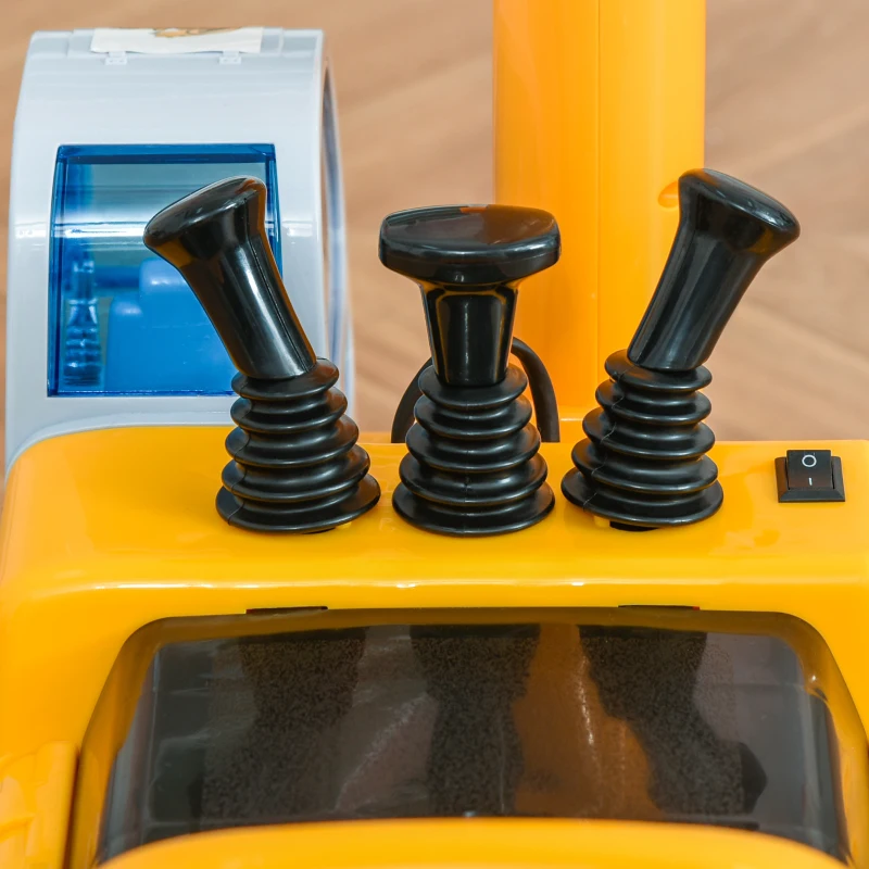 Qaba Kids  Ride-on Excavator Toy for Toddlers with Sound Effects and Safety Helmet, Outdoor Construction Toy with Electric Controllable Digging Bucket, Yellow