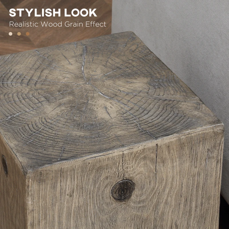 HOMCOM Concrete End Table Rustic Side Table with Wood Grain Finish for Indoors and Outdoors Natural