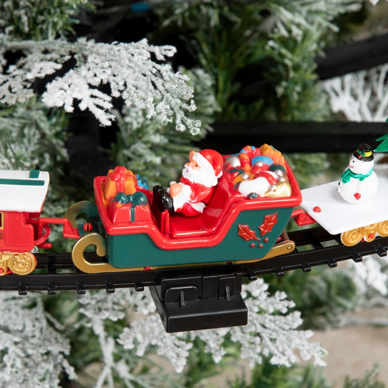 Qaba Christmas Train Set for Kids with 2 Playing Forms, Tree-mounted or Floor-playing Battery-Powered Christmas Train Toy Set with Sounds & Lights, Holiday Toy Gift for Kids 3-8 Years Old