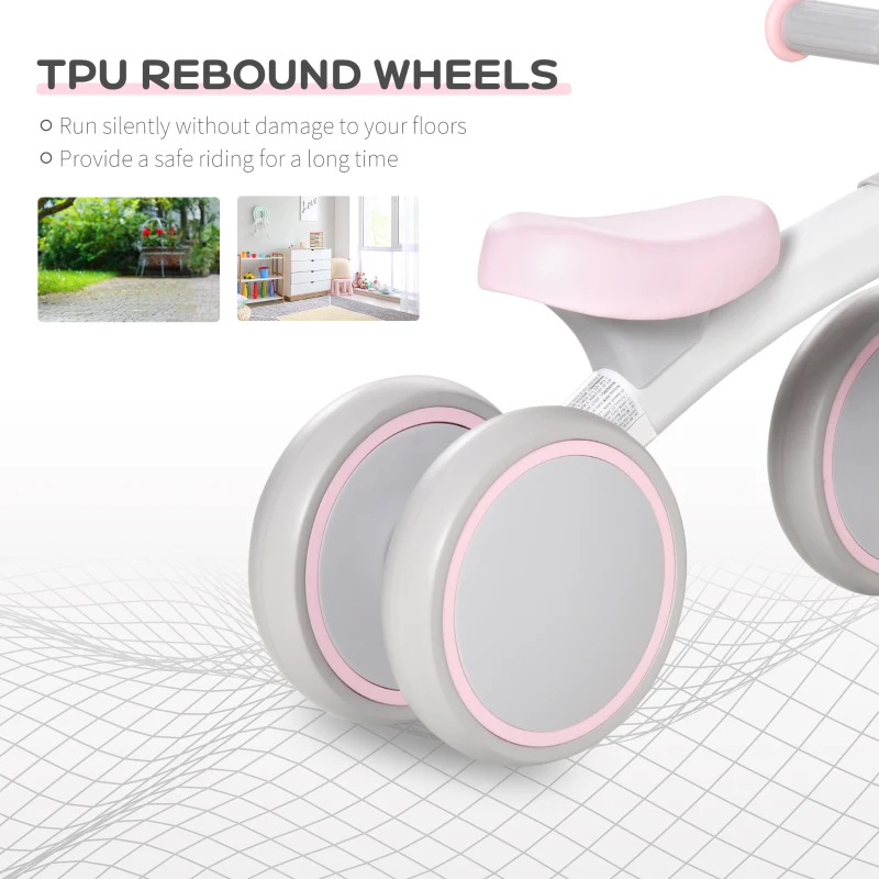 Qaba Baby Balance Bike for Toddlers 1-3 with Lightweight Design, No Pedal Bicycle Training Toy Little Kids Bike with Non-Slip Handlebars, Pink