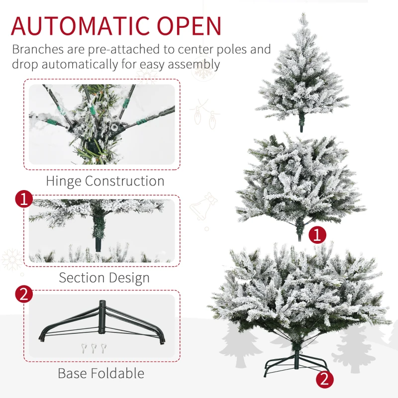 HOMCOM 6Ft Prelit Flocked Artificial Christmas Tree w/ 320 LED Lights