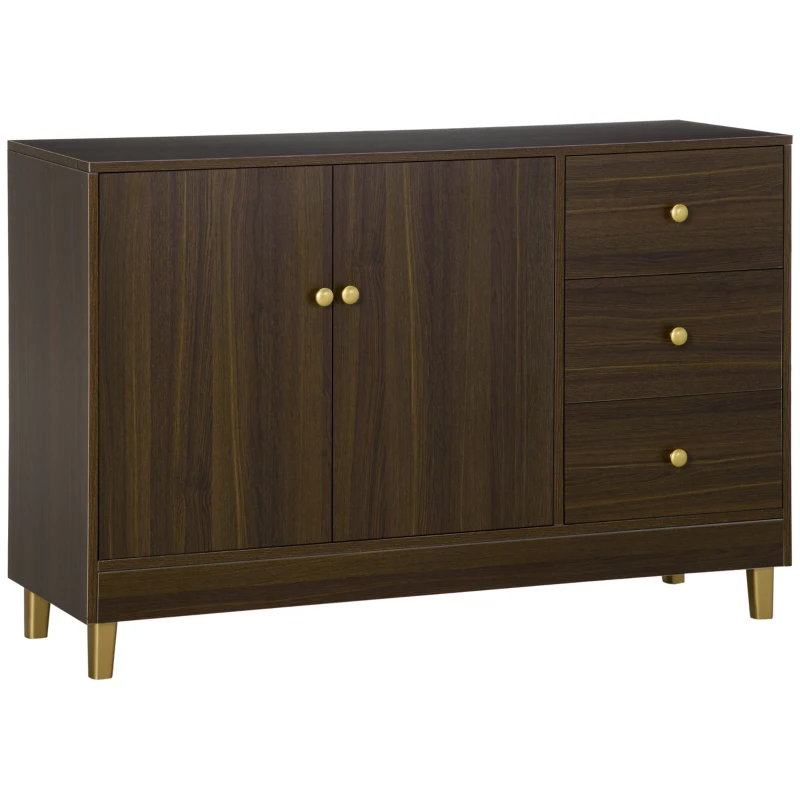 HOMCOM Kitchen Sideboard, Buffect Cabinet with Double Door Cupboard, 3 Drawers, Adjustable Shelf, Brown