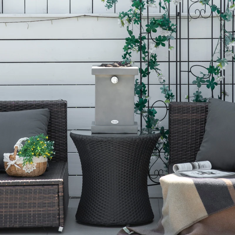 Outsunny Portable Outdoor Propane Fire Pit, Small Tabletop Fireplace, 10 Inch Square Gas Firebowl, 10,000 BTU, w/ Lava Rocks, CSA Certification, for Garden, Patio, Light Grey