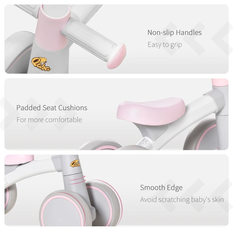 Qaba Baby Balance Bike for Toddlers 1-3 with Lightweight Design, No Pedal Bicycle Training Toy Little Kids Bike with Non-Slip Handlebars, Pink