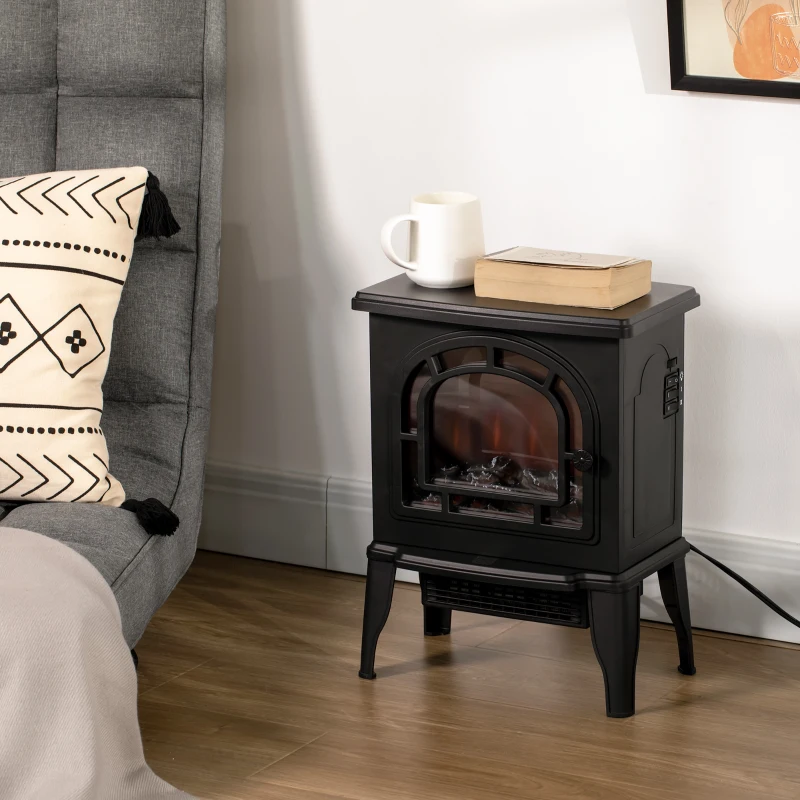 HOMCOM 18" Electric Fireplace Stove, Freestanding Fireplace Heater with Realistic LED Flame, Adjustable Temperature, Overheat Protection, 750W/1500W, Black
