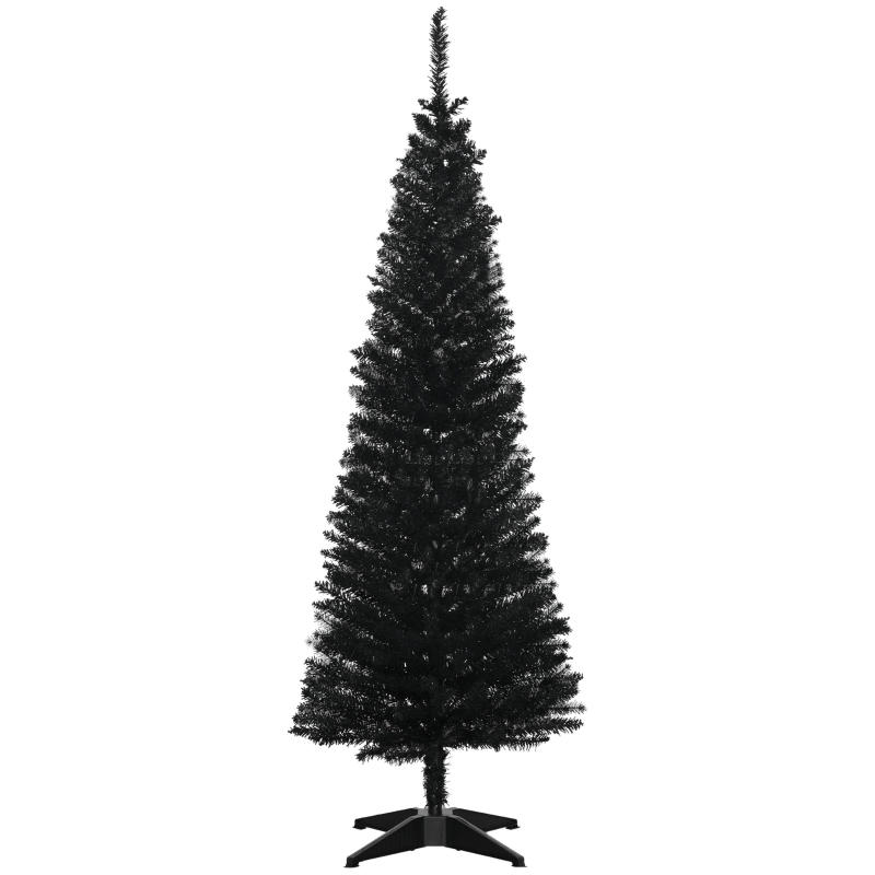 HOMCOM 5ft Artificial Pencil Christmas Tree, Slim Xmas Tree with 294 Realistic Branch Tips and Foldable Metal Stand, Black