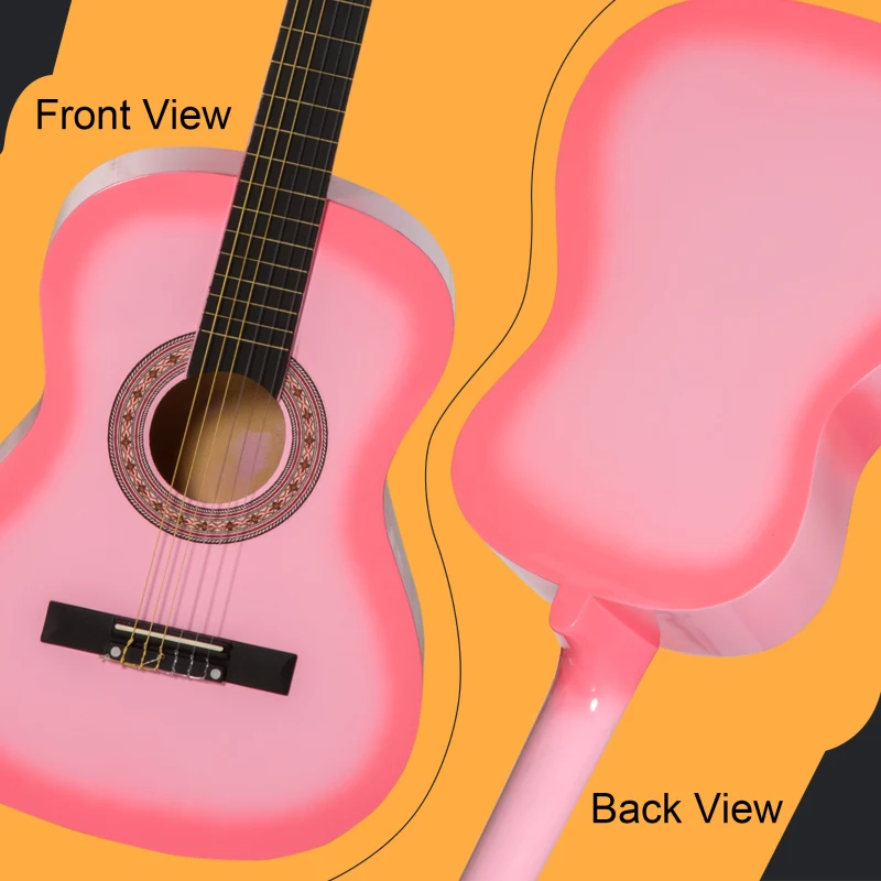 Soozier 36" Kids Acoustic Guitar Set with Easy Strings, Tuner, Picks, and Waterproof Case Included, Beginner Acoustic Guitar for Kids, Portable Acoustic Child Guitar, Pink