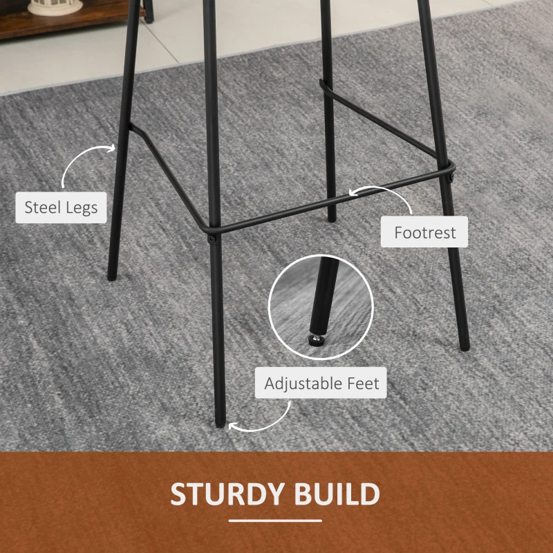 HOMCOM 29.5" Bar Stools Set of 2, Upholstered Extra Tall Barstools, Armless Bar Chairs with Back, Steel Legs, Orange