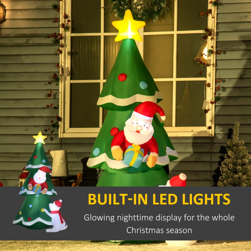 Outsunny 6ft Inflatable Christmas Tree Decorations with Santa Claus and A White Dog, Blow-Up Outdoor LED Yard Christmas Decor for Lawn Garden Party