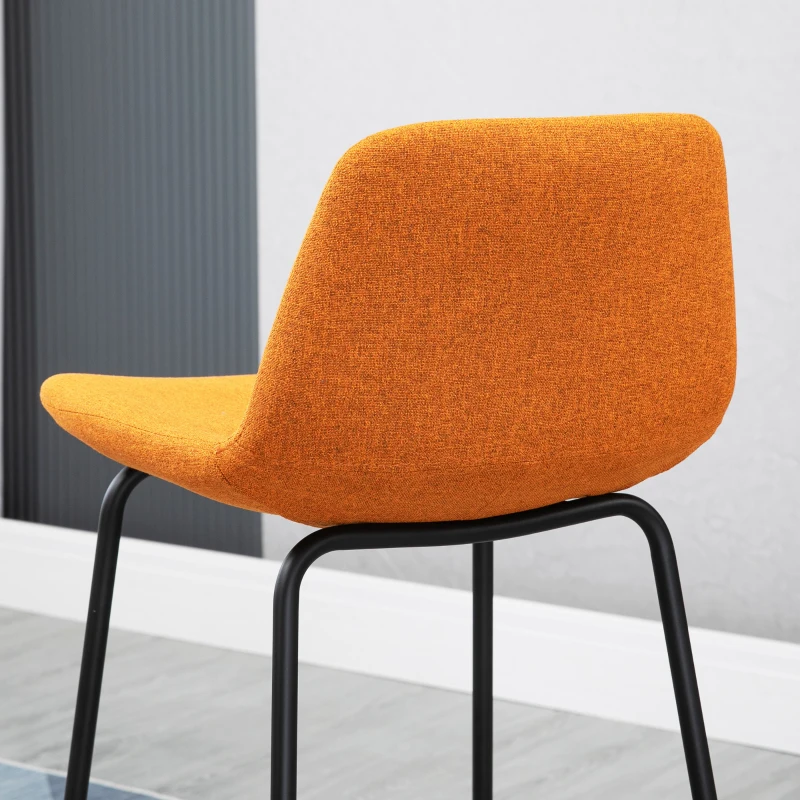 HOMCOM 29.5" Bar Stools Set of 2, Upholstered Extra Tall Barstools, Armless Bar Chairs with Back, Steel Legs, Orange
