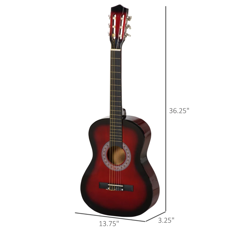 Soozier 36" Kids Acoustic Guitar Set with Easy Strings, Tuner, Picks, and Waterproof Case Included, Beginner Acoustic Guitar for Kids, Portable Acoustic Child Guitar, Wine Red