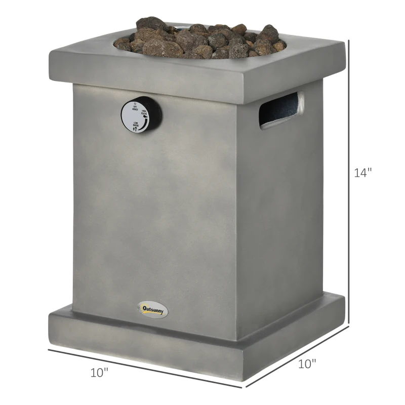 Outsunny Portable Outdoor Propane Fire Pit, Small Tabletop Fireplace, 10 Inch Square Gas Firebowl, 10,000 BTU, w/ Lava Rocks, CSA Certification, for Garden, Patio, Light Grey