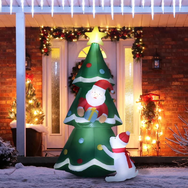 Outsunny 6ft Inflatable Christmas Tree Decorations with Santa Claus and A White Dog, Blow-Up Outdoor LED Yard Christmas Decor for Lawn Garden Party
