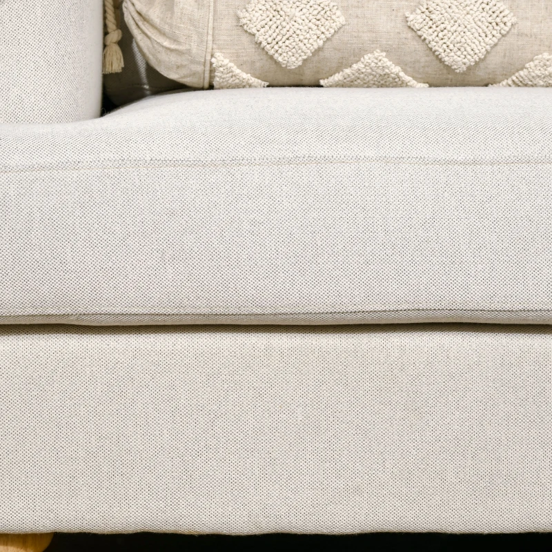 HOMCOM Modern 3-Seater Sofa for Bedroom, 71" Linen Fabric Couch with Slatted Frame and Rubber Wood Legs - Cream White