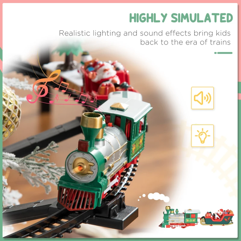 Qaba Christmas Train Set for Kids with 2 Playing Forms, Tree-mounted or Floor-playing Battery-Powered Christmas Train Toy Set with Sounds & Lights, Holiday Toy Gift for Kids 3-8 Years Old