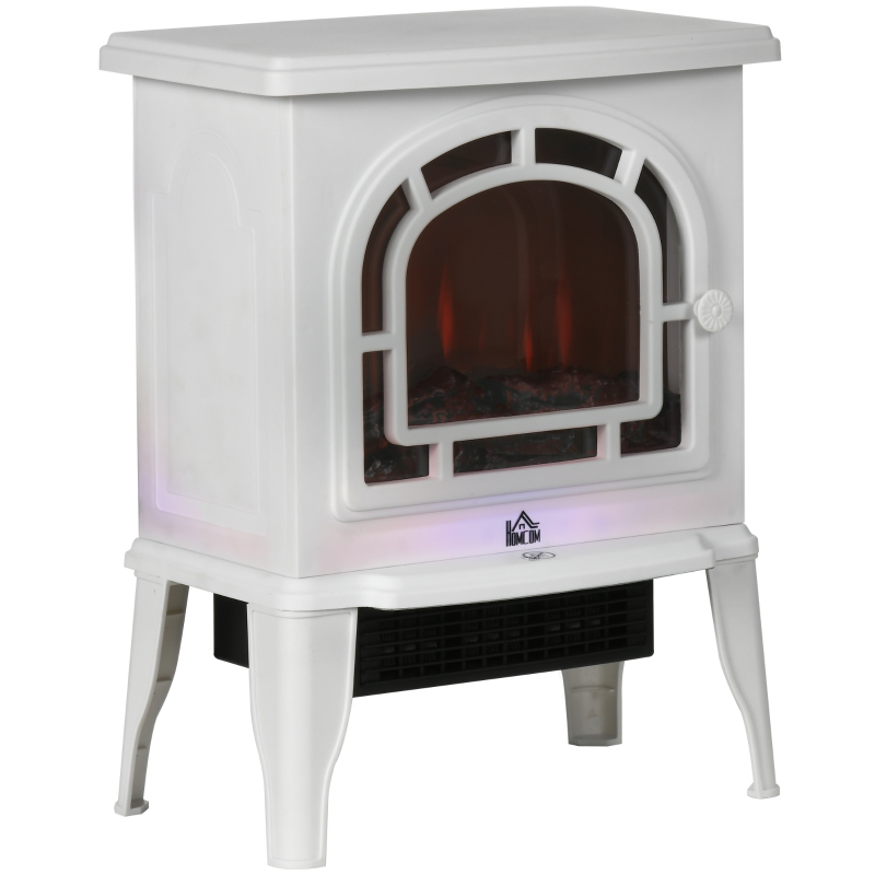 HOMCOM Electric Fireplace Stove, Freestanding Fireplace Heater with Realistic LED Flame, Adjustable Temperature, Overheat Protection, 750W/1500W, White
