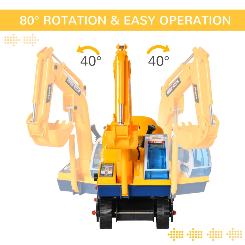 Qaba Kids  Ride-on Excavator Toy for Toddlers with Sound Effects and Safety Helmet, Outdoor Construction Toy with Electric Controllable Digging Bucket, Yellow