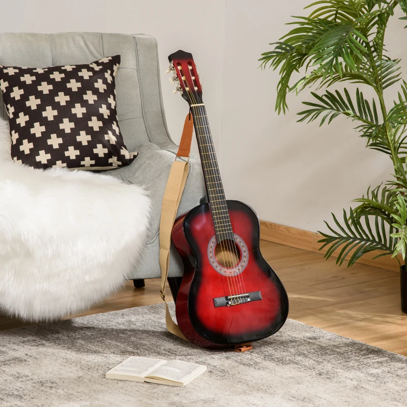 Soozier 36" Kids Acoustic Guitar Set with Easy Strings, Tuner, Picks, and Waterproof Case Included, Beginner Acoustic Guitar for Kids, Portable Acoustic Child Guitar, Wine Red