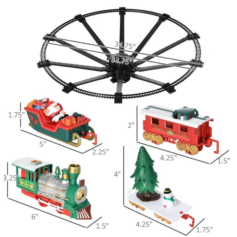 Qaba Christmas Train Set for Kids with 2 Playing Forms, Tree-mounted or Floor-playing Battery-Powered Christmas Train Toy Set with Sounds & Lights, Holiday Toy Gift for Kids 3-8 Years Old