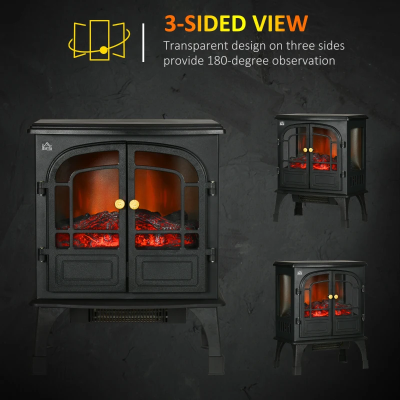 HOMCOM 26" Electric Fireplace Heater, Freestanding Fireplace Stove with Realistic LED Flames, Overheating Protection, 750W/1500W, Black