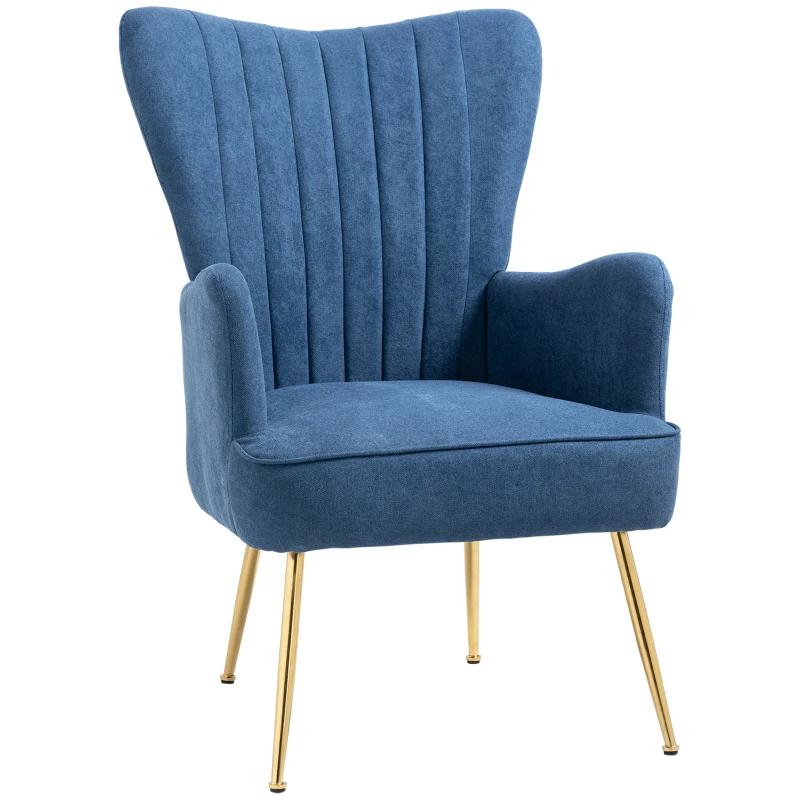HOMCOM Velvet Accent Chairs, Modern Living Room Chair, Tall Back Leisures Chair with Steel Legs for Bedroom, Dinning Room, Waiting Room, Blue