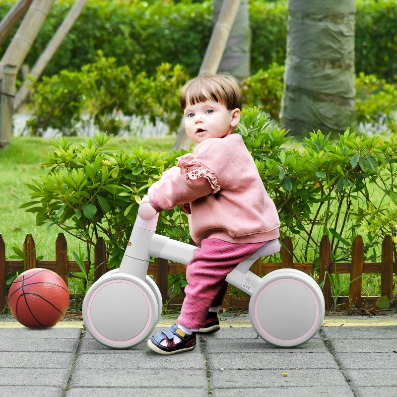Qaba Baby Balance Bike for Toddlers 1-3 with Lightweight Design, No Pedal Bicycle Training Toy Little Kids Bike with Non-Slip Handlebars, Pink