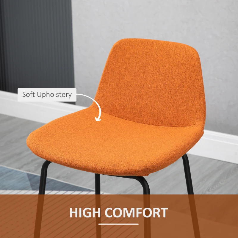HOMCOM 29.5" Bar Stools Set of 2, Upholstered Extra Tall Barstools, Armless Bar Chairs with Back, Steel Legs, Orange