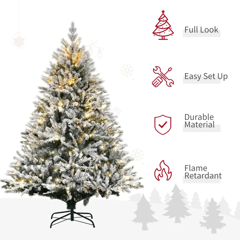 HOMCOM 6Ft Prelit Flocked Artificial Christmas Tree w/ 320 LED Lights