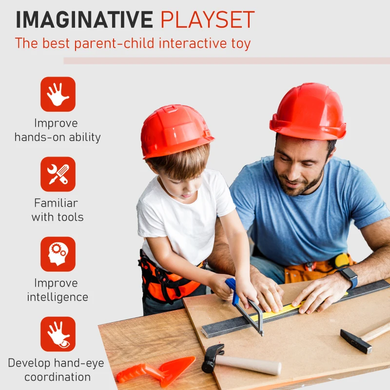 Qaba Kids Tool Workbench, Pretend Play Construction Workshop with 46 Realistic Toy Tools for Kids Ages 3 years