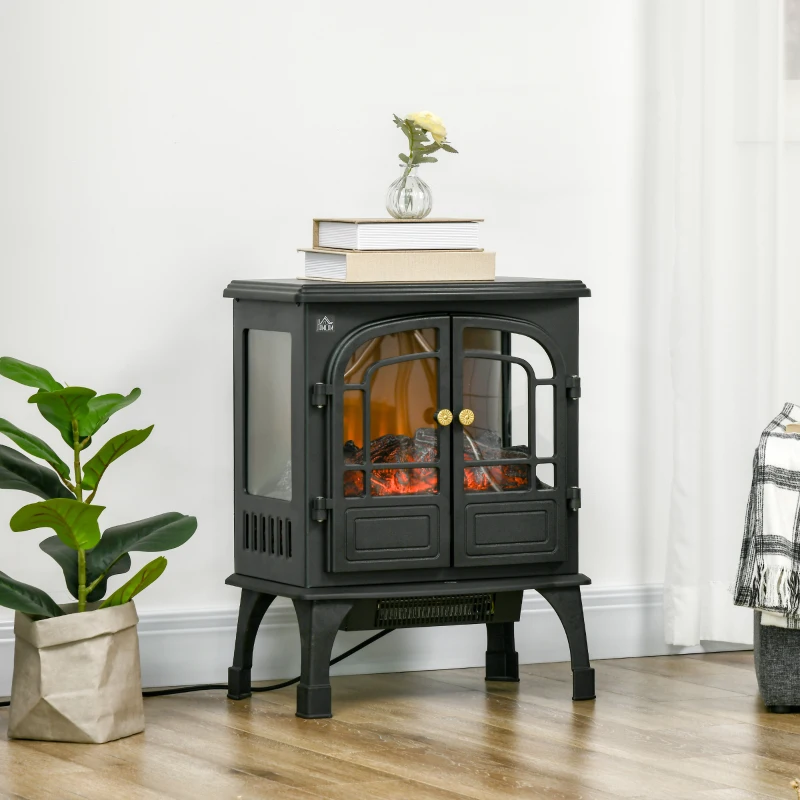 HOMCOM 26" Electric Fireplace Heater, Freestanding Fireplace Stove with Realistic LED Flames, Overheating Protection, 750W/1500W, Black