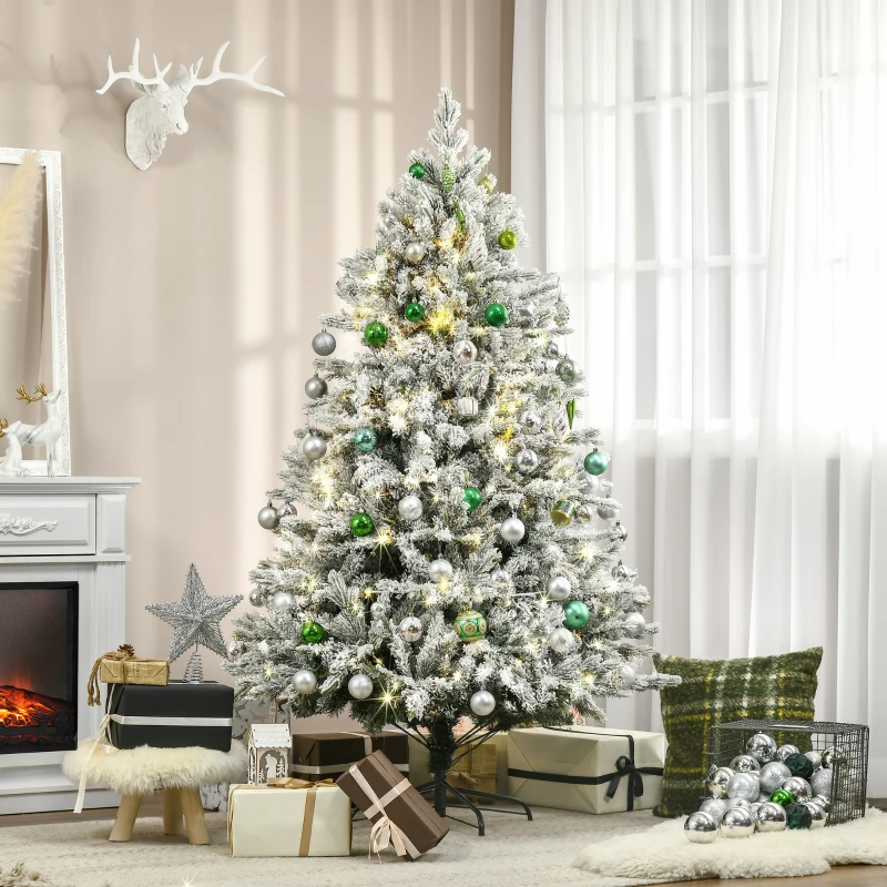 HOMCOM 6Ft Prelit Flocked Artificial Christmas Tree w/ 320 LED Lights