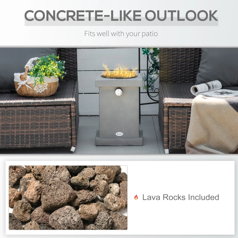 Outsunny Portable Outdoor Propane Fire Pit, Small Tabletop Fireplace, 10 Inch Square Gas Firebowl, 10,000 BTU, w/ Lava Rocks, CSA Certification, for Garden, Patio, Light Grey